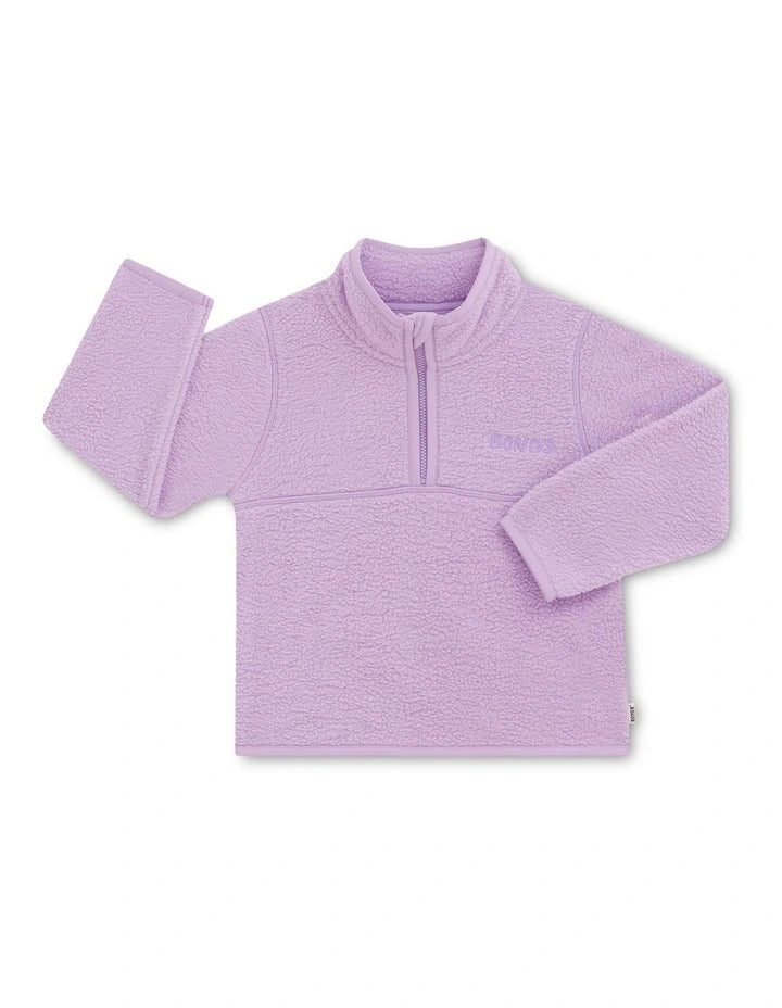 Bonds Kids Teddy Fleece Half Zip Pullover - Cotton Purple Pansy