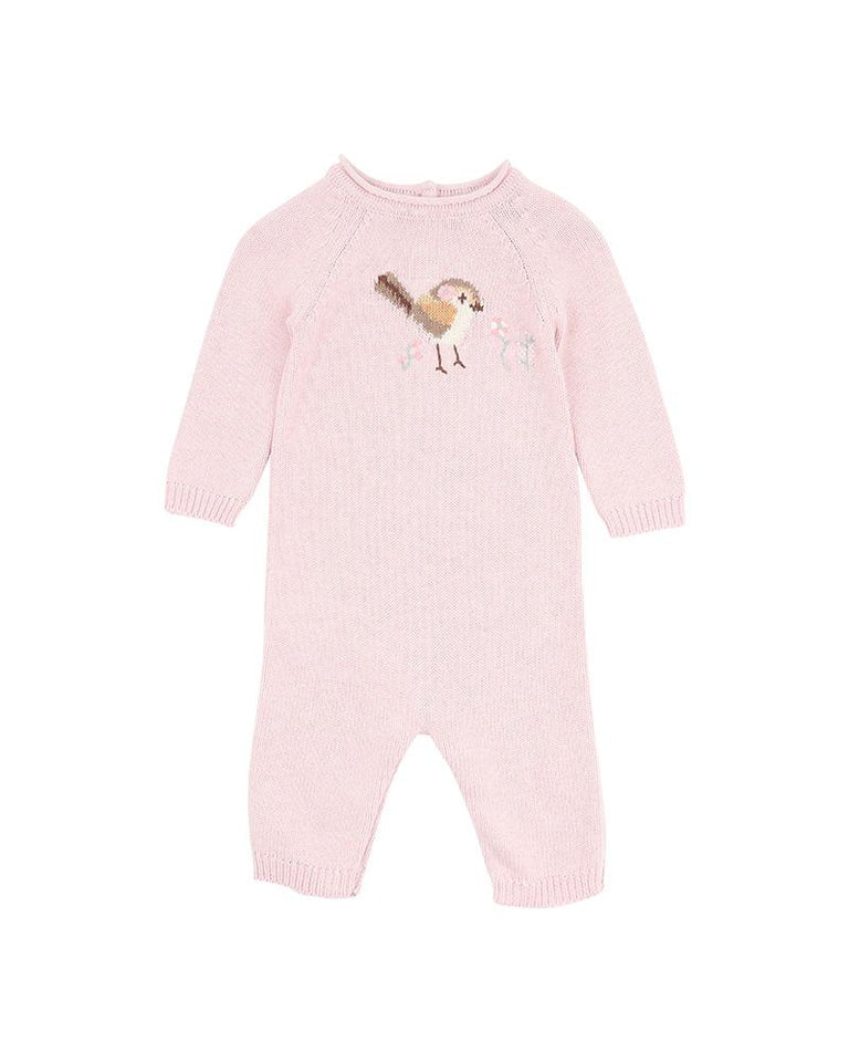Bebe By Minihaha Molly Bird Knitted Romper - Soft Pink Marl