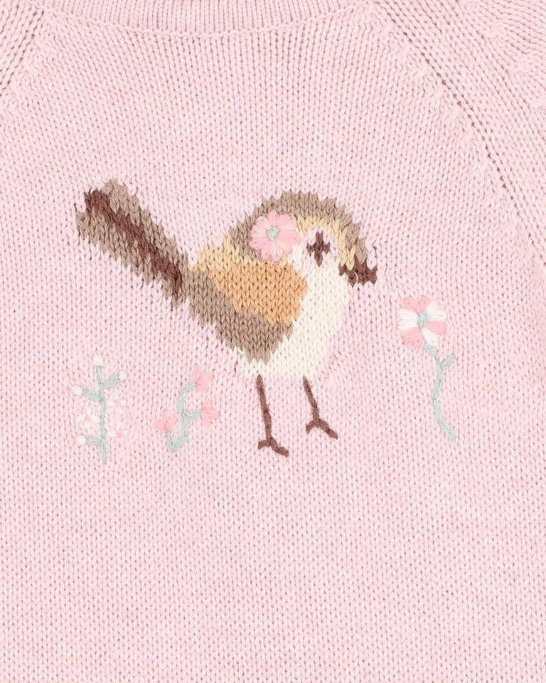 Bebe By Minihaha Molly Bird Knitted Romper - Soft Pink Marl