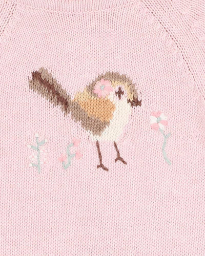 Bebe By Minihaha Molly Bird Knitted Romper - Soft Pink Marl