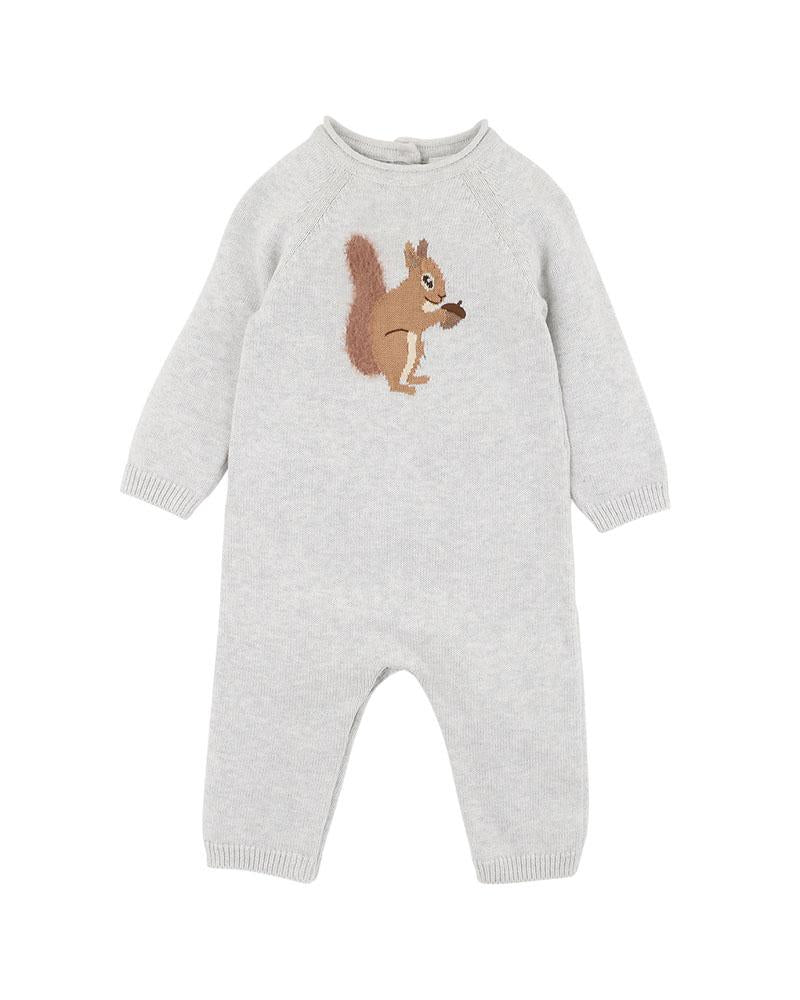 Bebe By Minihaha Toby Squirrel Knitted Romper - Pebble Marl