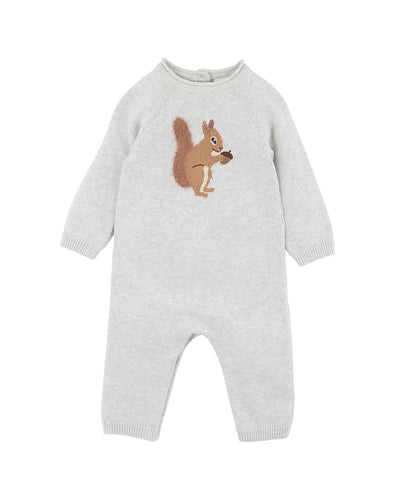 Bebe By Minihaha Toby Squirrel Knitted Romper - Pebble Marl