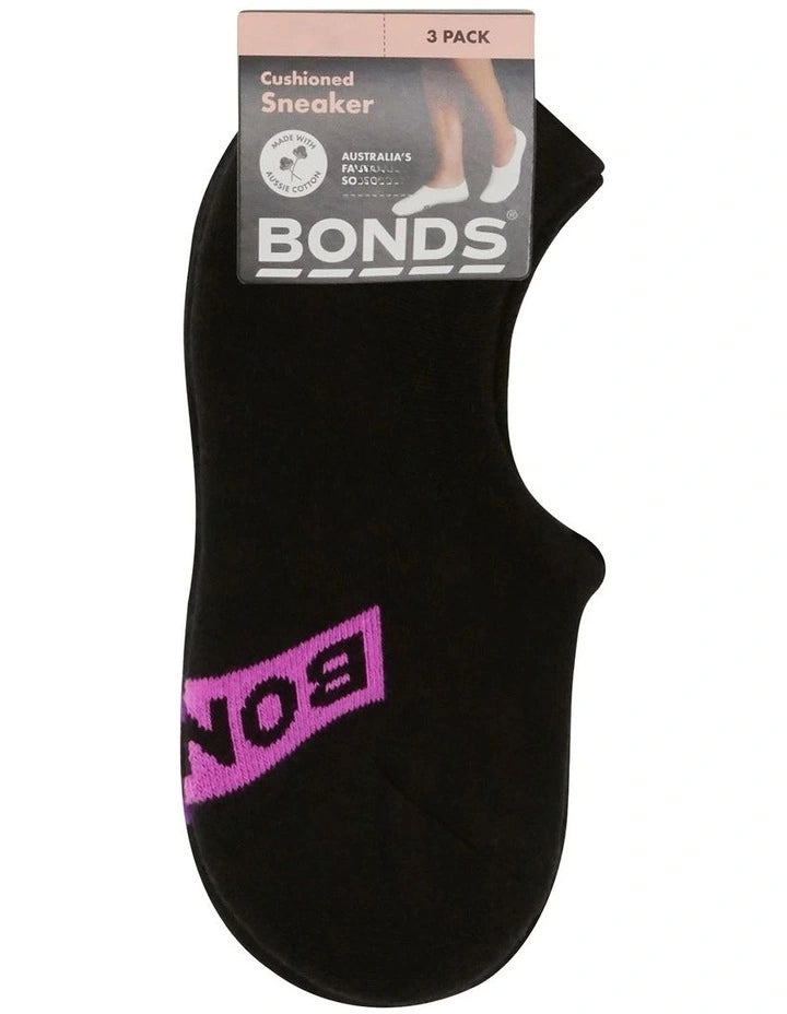 Bonds Women's Cushioned Sneaker Socks 3 Pack - Black
