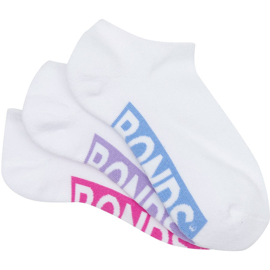 Bonds Womens Logo Cushioned No Show Socks 3 Pack - Pink/Lilac/Blue
