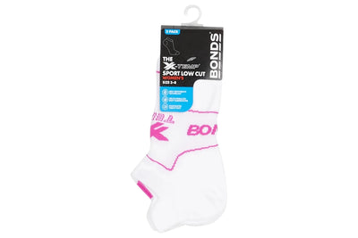 Bonds Womens Sport X-Temp Low Cut Socks 2 Pack - White/Pink/Green