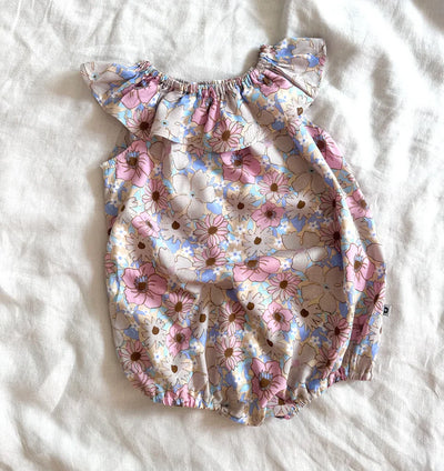 Dukes The Brand Lenny Ruffle Playsuit - Pink Blue Floral Print