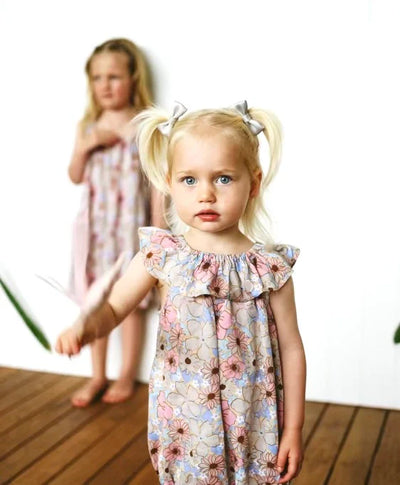 Dukes The Brand Lenny Ruffle Playsuit - Pink Blue Floral Print