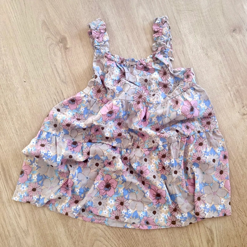 Dukes The Brand Lenny Tiered Ruffle Dress - Pink Blue Floral Print