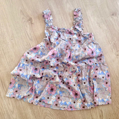 Dukes The Brand Lenny Tiered Ruffle Dress - Pink Blue Floral Print