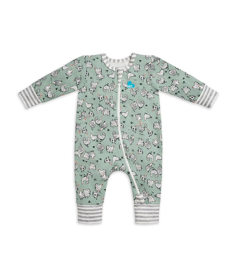 Love To Dream Long Sleeve Footless Romper - Olive Chicken Run