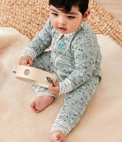 Love To Dream Long Sleeve Footless Romper - Olive Chicken Run