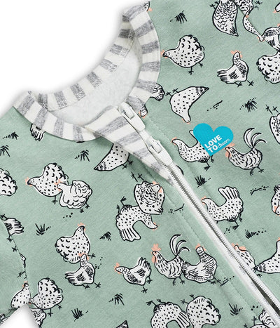 Love To Dream Long Sleeve Footless Romper - Olive Chicken Run