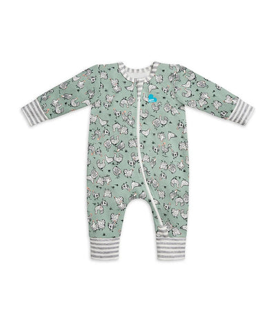 Love To Dream Long Sleeve Footless Romper - Olive Chicken Run