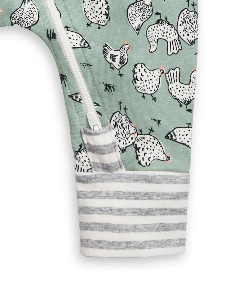 Love To Dream Long Sleeve Footless Romper - Olive Chicken Run