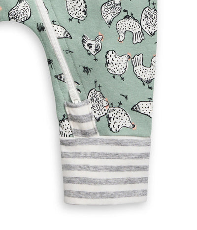 Love To Dream Long Sleeve Footless Romper - Olive Chicken Run