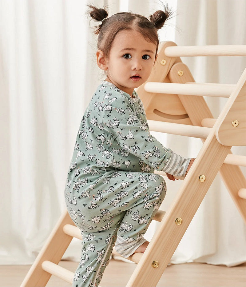 Love To Dream Long Sleeve Footless Romper - Olive Chicken Run