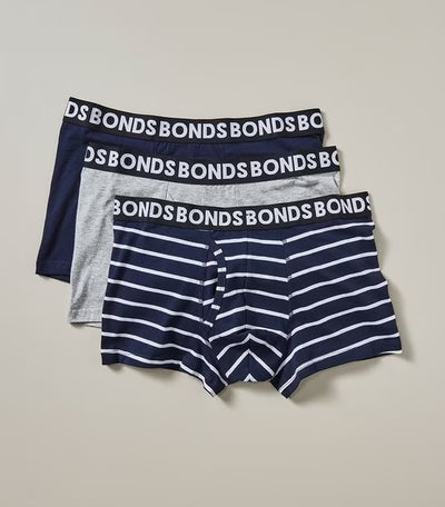 Bonds Men's Everyday Classic Trunk 3 Pack - Stripe/Grey/Navy