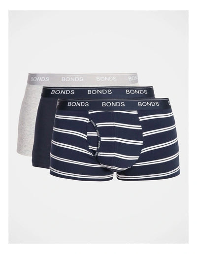 Bonds Mens Guyfront Trunk 3 Pack - Stripe/Grey/Navy