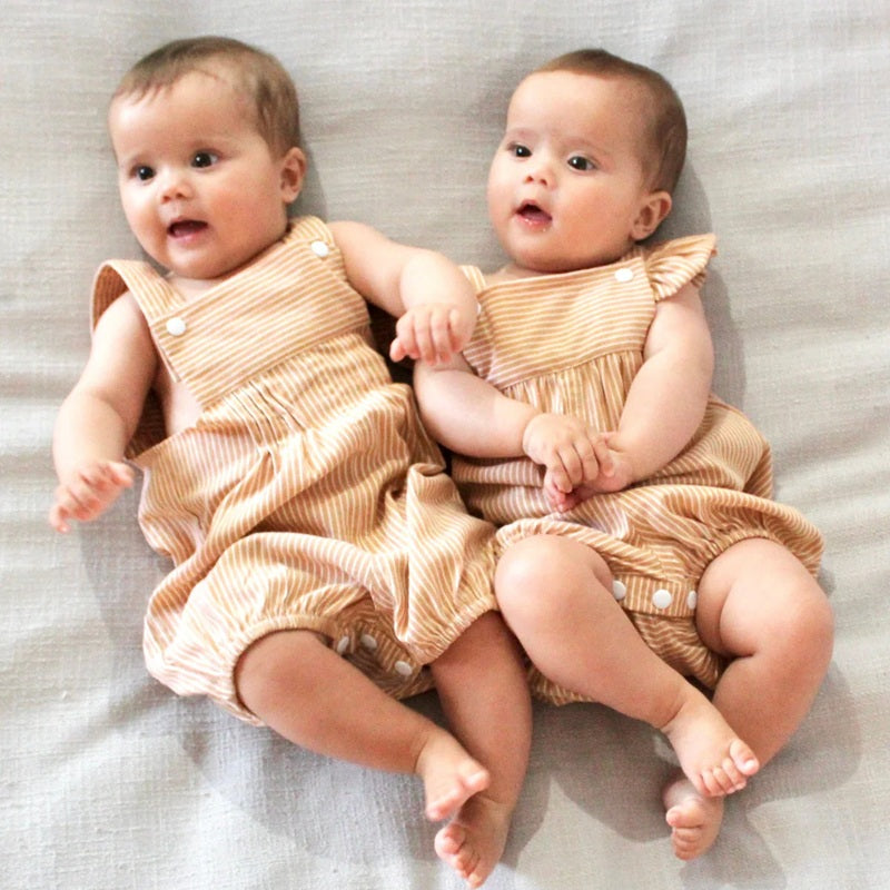 Dukes The Brand Mocha Stripe Ruffle Overalls