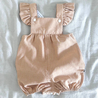 Dukes The Brand Mocha Stripe Ruffle Overalls