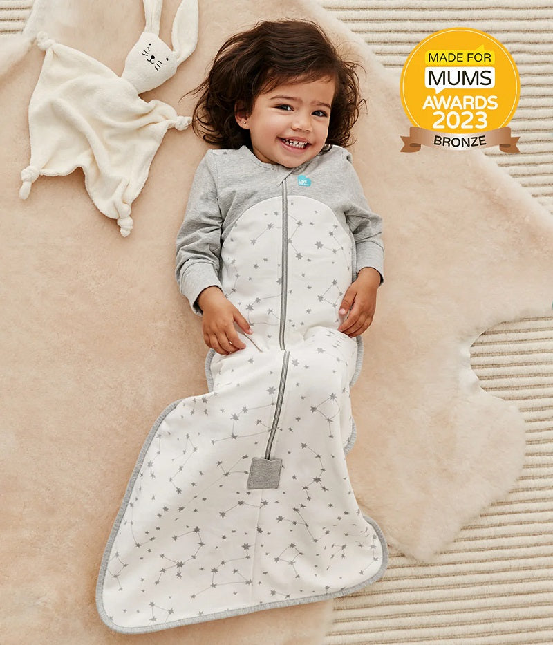 Love To Dream Organic Cotton Fleece Long Sleeve Sleep Bag 1.0 TOG - White Stellar