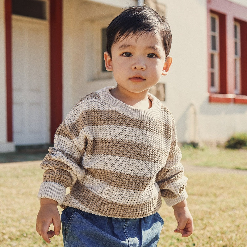 Kynd Baby Organics Textured Knit Jumper - Caramel Stripe