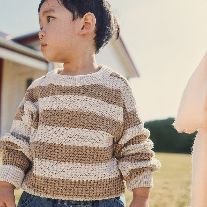 Kynd Baby Organics Textured Knit Jumper - Caramel Stripe