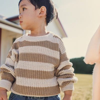 Kynd Baby Organics Textured Knit Jumper - Caramel Stripe