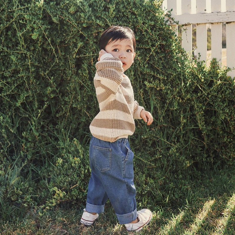 Kynd Baby Organics Textured Knit Jumper - Caramel Stripe