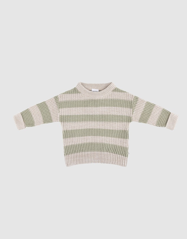 Kynd Baby Organics Textured Knit Jumper - Light Sage Stripe