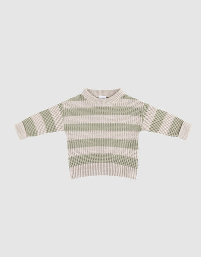 Kynd Baby Organics Textured Knit Jumper - Light Sage Stripe