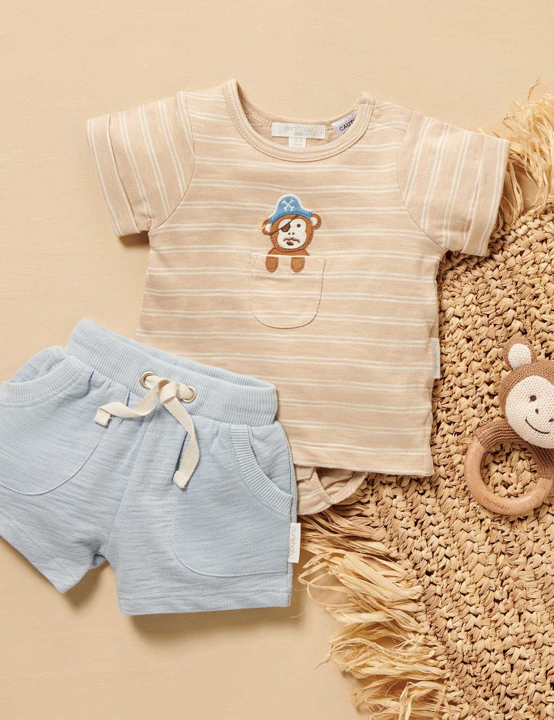 Purebaby Peekaboo Bodysuit Tee - Sand Stripe