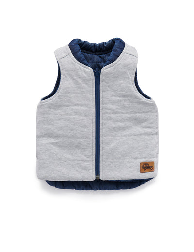 Purebaby Reversible Vest - Mid Denim/Grey Melange