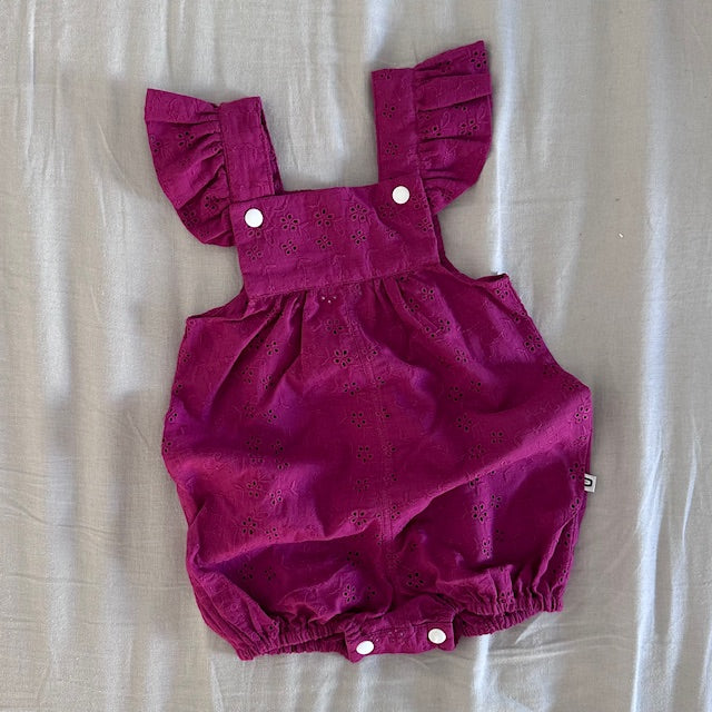 Dukes The Brand Plum Broderie Ruffle Sleeve Overalls