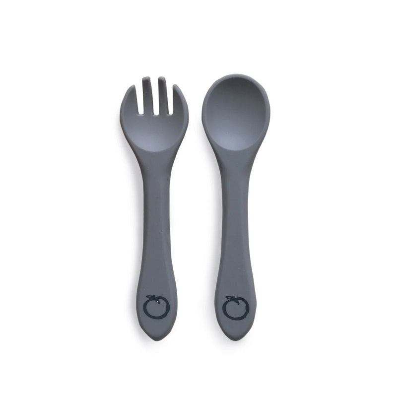 Plum Silicone 2 Pack Fork & Spoon Set - Grey