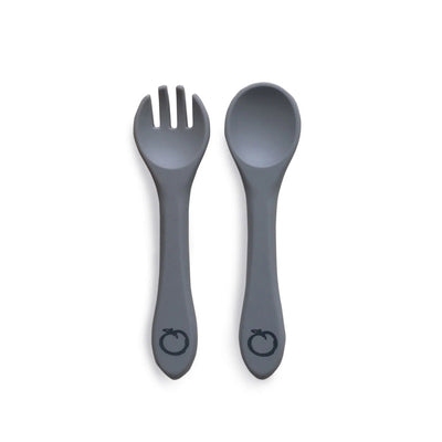 Plum Silicone 2 Pack Fork & Spoon Set - Grey