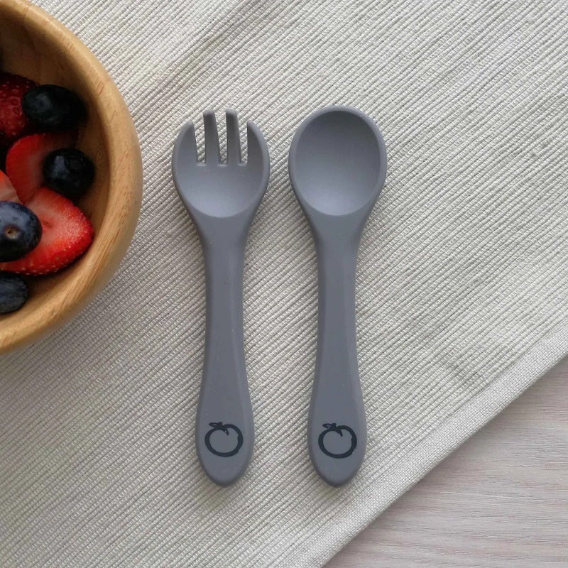 Plum Silicone 2 Pack Fork & Spoon Set - Grey