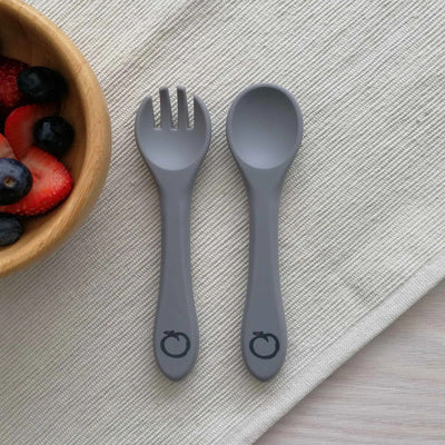 Plum Silicone 2 Pack Fork & Spoon Set - Grey