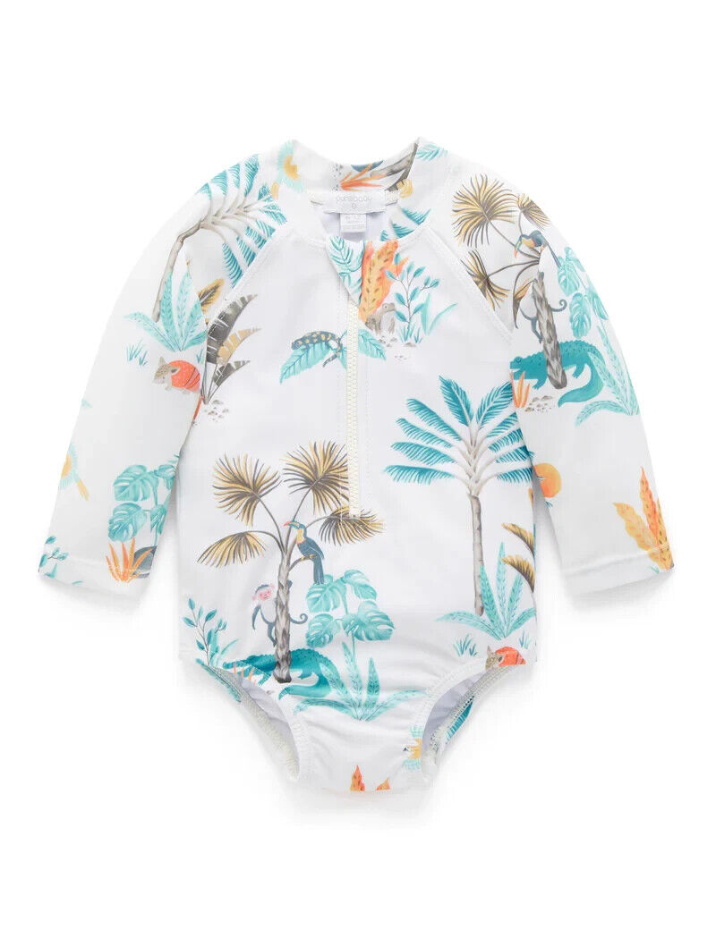 Purebaby Printed Long Sleeve Swimsuit - Jungle Life Print
