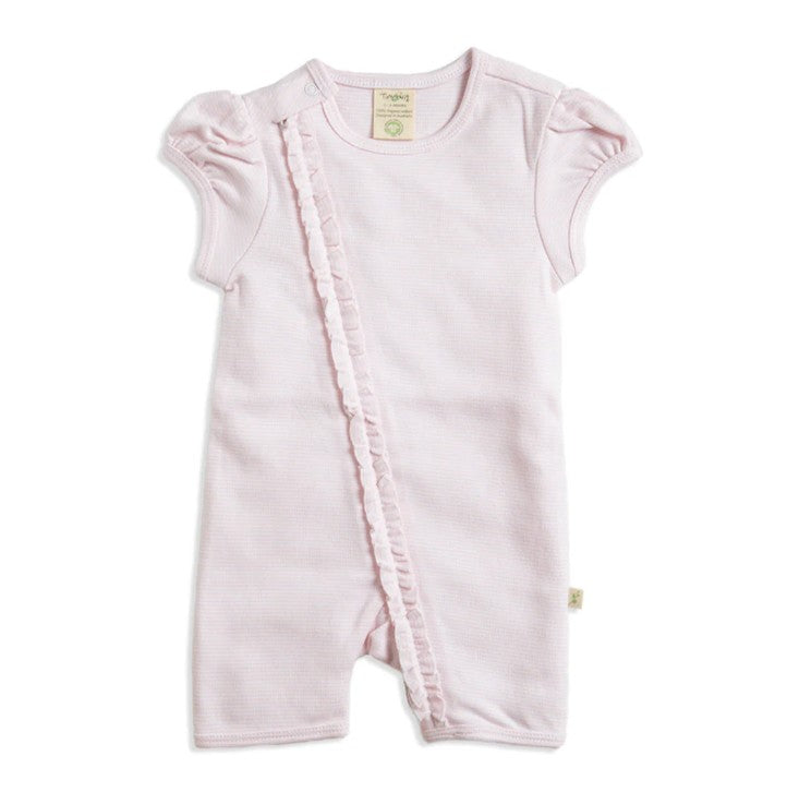 Tiny Twig Puff Sleeve Zipsuit - Pink Stripes