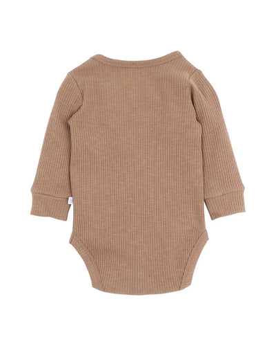 Fox & Finch Cool Dogs Embroidered Long Sleeve Ribbed Bodysuit - Brown