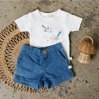 Tiny Twig Round Neck Tee - Blue Wren