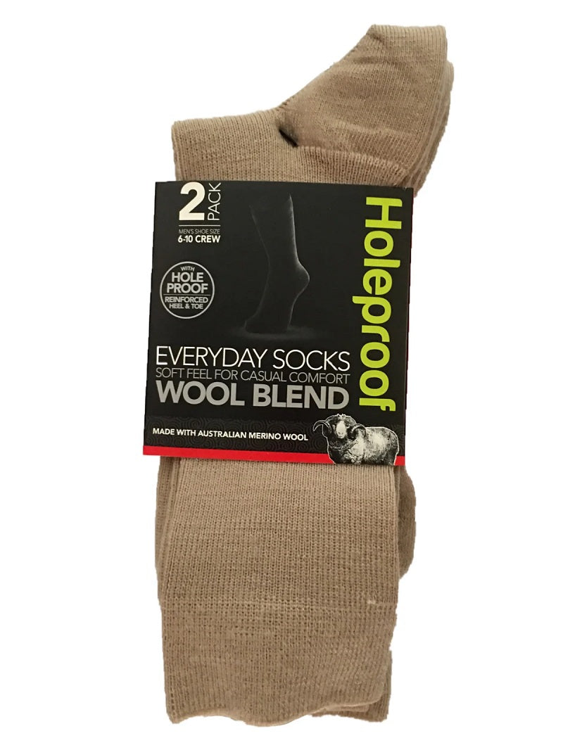 Holeproof Mens Everyday Business Wool Blend 2 Pack - Oatmeal