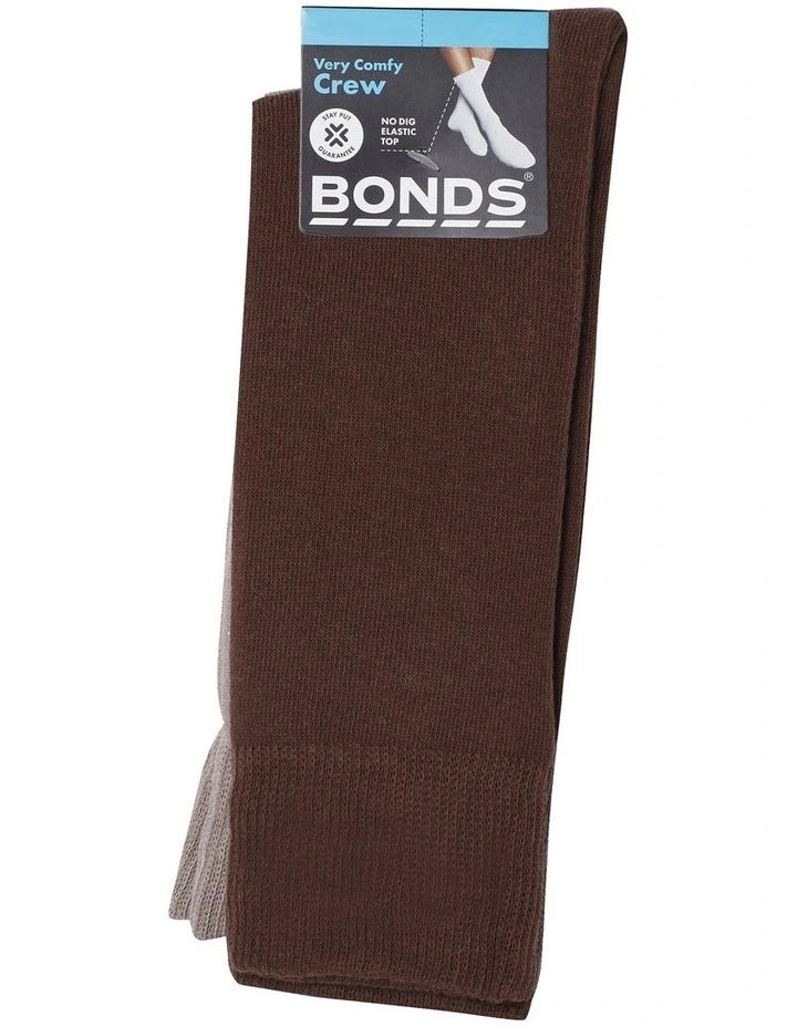 Bonds Mens Everyday Crew Socks 3 Pack - Brown Mix