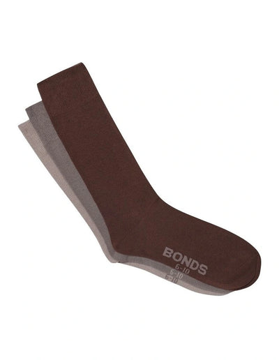 Bonds Mens Everyday Crew Socks 3 Pack - Brown Mix