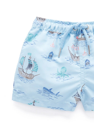 Purebaby Printed Board Shorts - Pirate Ship Print