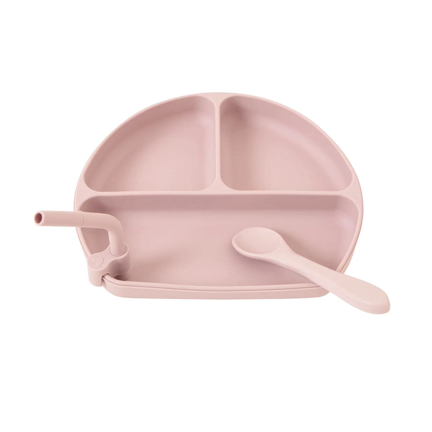 All 4 Ella Silicone Plate with Straw & Spoon - Dusty Pink