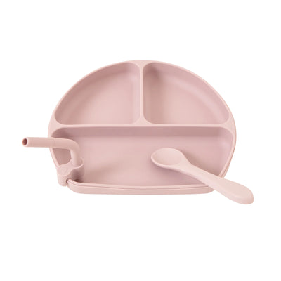 All 4 Ella Silicone Plate with Straw & Spoon - Dusty Pink