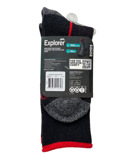 Bonds Explorer Mens Aussie Cotton Original Crew - Charcoal/Red