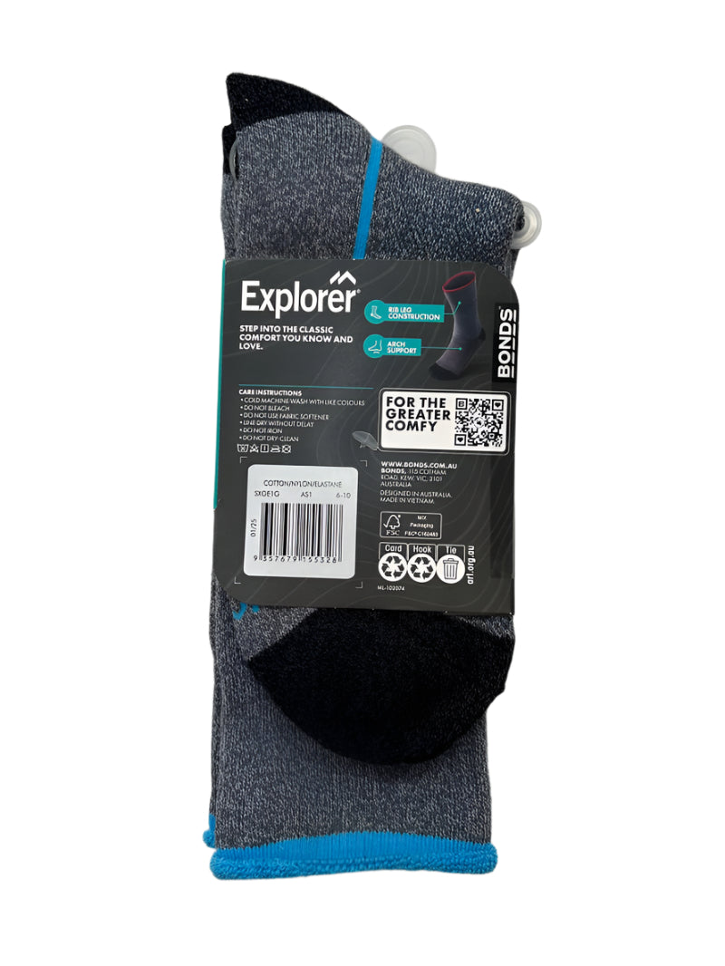 Bonds Explorer Mens Aussie Cotton Original Crew - Grey/Blue